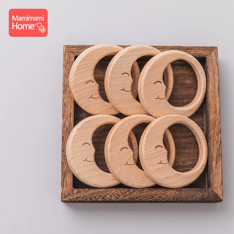 5Pc Baby Teether Pacifier Chain Pendants Beech Wooden Moon BPA Free Wood Teething Ring Pendant Accessories Childrens Goods Toys