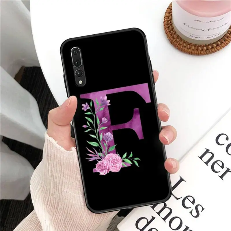 

Custom name Letter Monogram Black Phone Case for Huawei P 8 9 10 20 30 40 lite pro Psamrt Cover