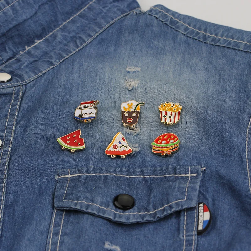

1 piece cartoon badge snack brooch burger cola fries milk pizza watermelon badge corsage clothing backpack decoration lapel pin