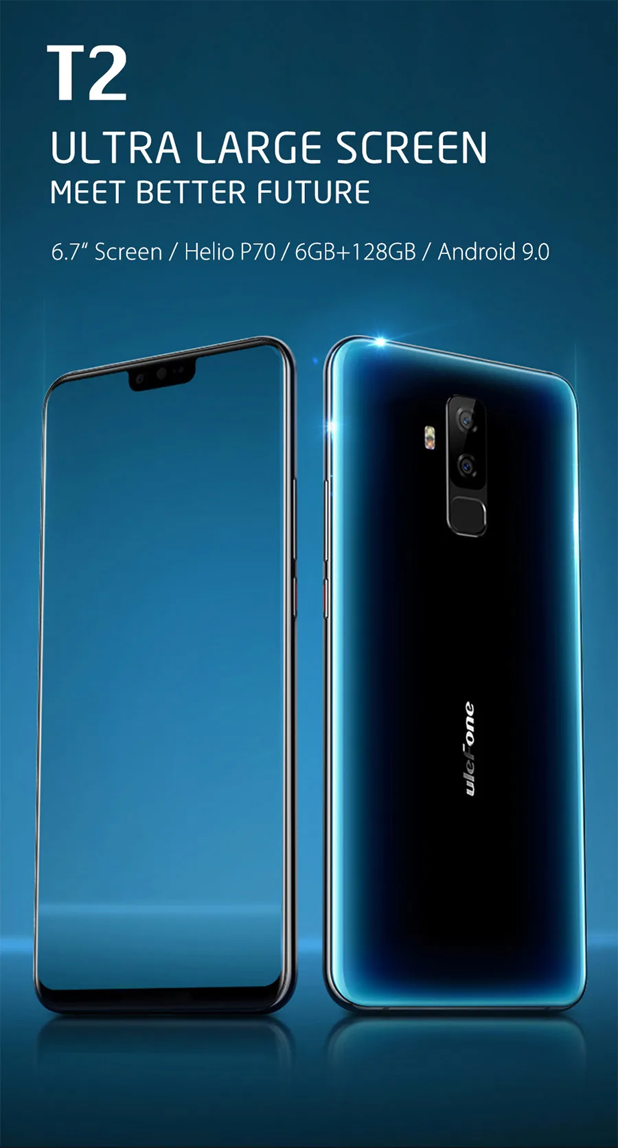 Ulefone T2 6,7 ''FHD+ Helio P70 6 ГБ 128 ГБ смартфон двойной 4G отпечаток пальца Лицо ID NFC Android 9,0 мобильный телефон 4200 мАч