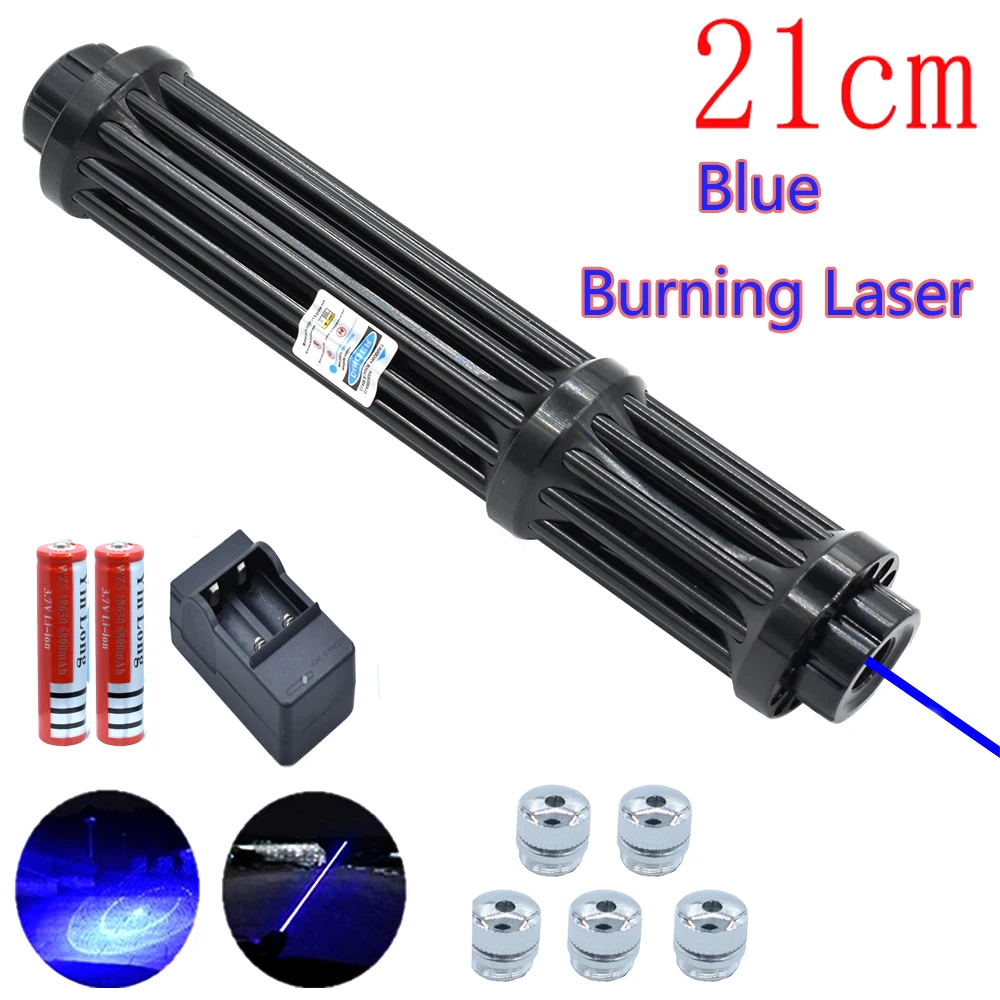 

Hight Powerful Burning 21cm Blue Laser Torch 445nm 5000m 2w Laser Torch 450nm Focusable Flashlight Burn Match With 5 Star Cap