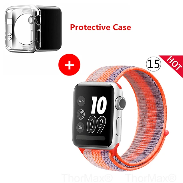 Нейлоновый спортивный бесшовный ремешок для наручных часов iwatch, 4 цвета, в полоску, легкий мягкий сплетенный ремешок для наручных часов Apple Watch 4 серии 3/2/1 38 мм 42 мм 40 мм 44 мм - Цвет ремешка: 15-orange stripe