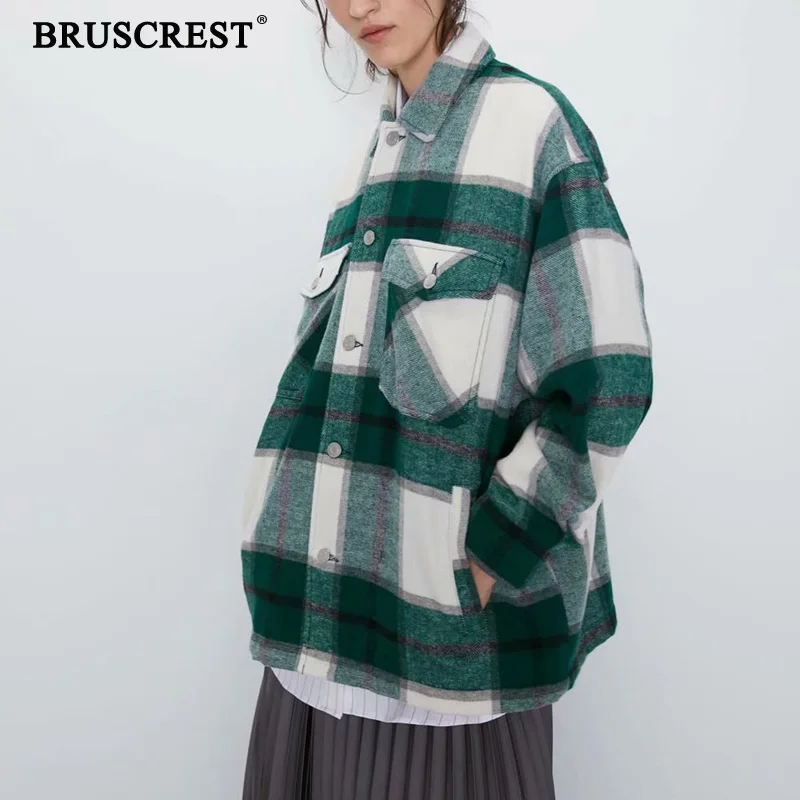 Женская клетчатая куртка зеленая Свободная в Корейском стиле большие размеры