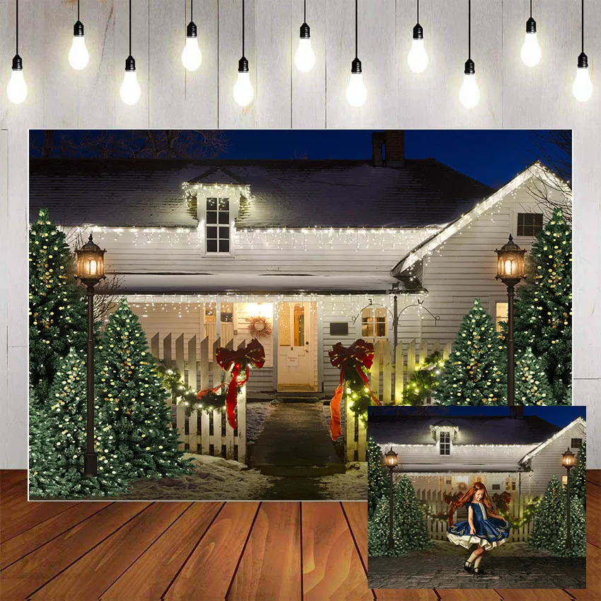 Mehofond фон для фотосъемки Снежная Рождественская елка дом мигающие огни уличная