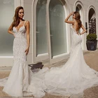 Женское кружевное платье-русалка, белое длинное пляжное платье с открытой спиной, аппликацией из бисера и шлейфом, лето 2021