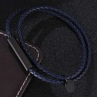 newest fashion jewelry blue double leather bracelet for women men stainless steel magnetic buckle wrap bracelets sp0687