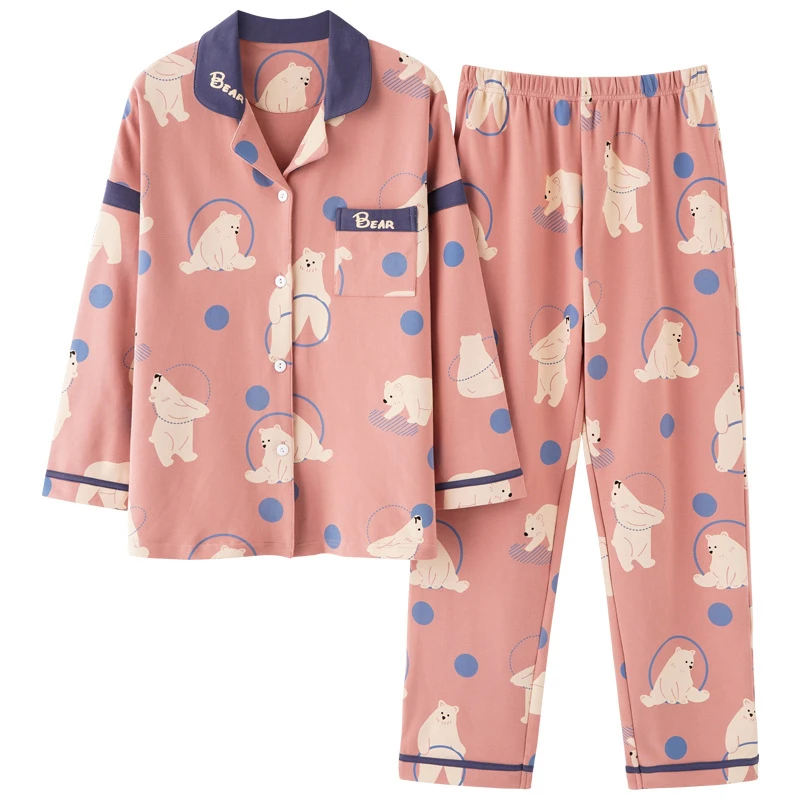 

Autumn winter ladies cardigan lapel loose long-sleeved trousers pajamas casual and comfortable cotton home service suit JJF0128