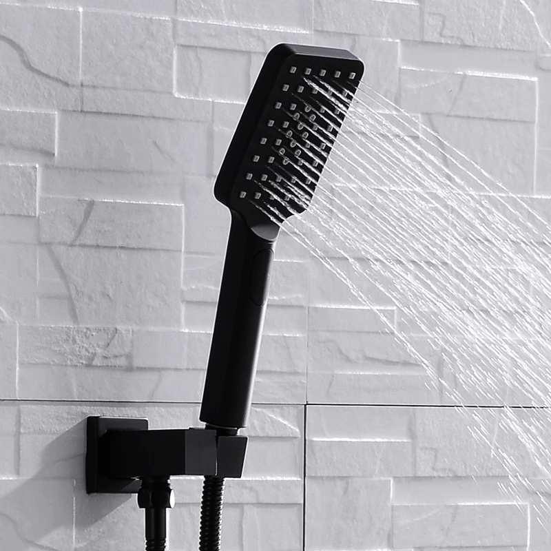 

High Quality Bathroom Square ABS black lacquer Bathroom High Pressure Hand Shower Set With Shower & Hose Bathroom Accessories