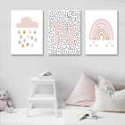Настенный плакат для девочек с именем на заказ, холст с принтом в виде розового облака и радуги, Постер в скандинавском стиле для детской комнаты, украшение для детской комнаты