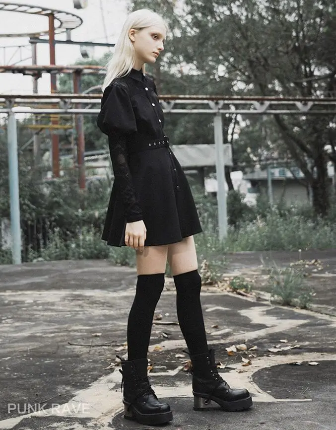 Женское платье-рубашка в стиле Панк RAVE готическое кружевное платье с