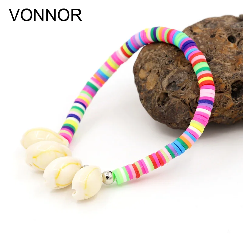 Браслет женский в стиле бохо ювелирное изделие из полимерной глины ракушки