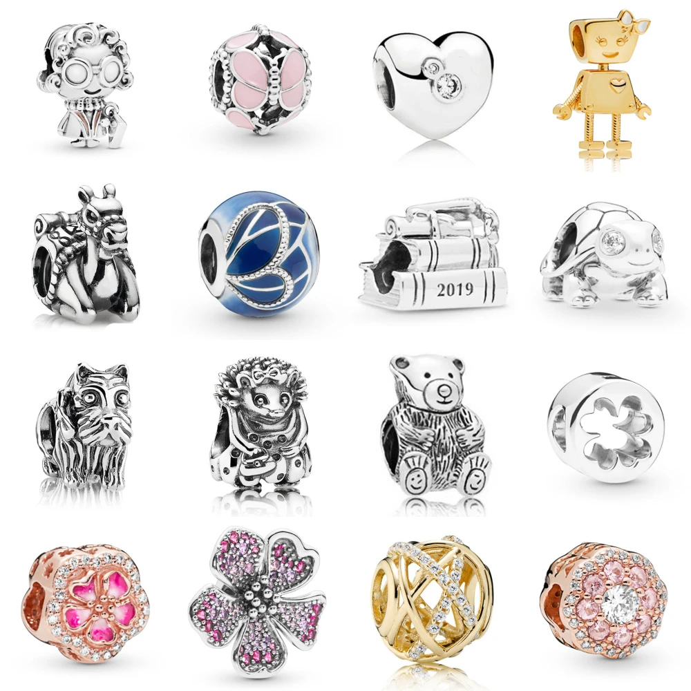 

NEW 100% 925 Sterling Silver Rose Gold Heart Shaped Flower Butterfly Wild Animals Charm Bead Fit Original Handmade Bracelet Gift