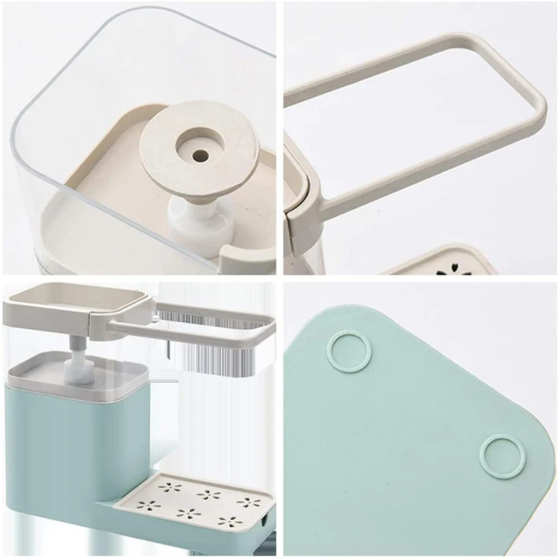 

3 in 1 Soap Pumps Dispenser Container Sponge Holder Dishcloth Towel Rag Hanger Drain Organizer Kitchen --M25