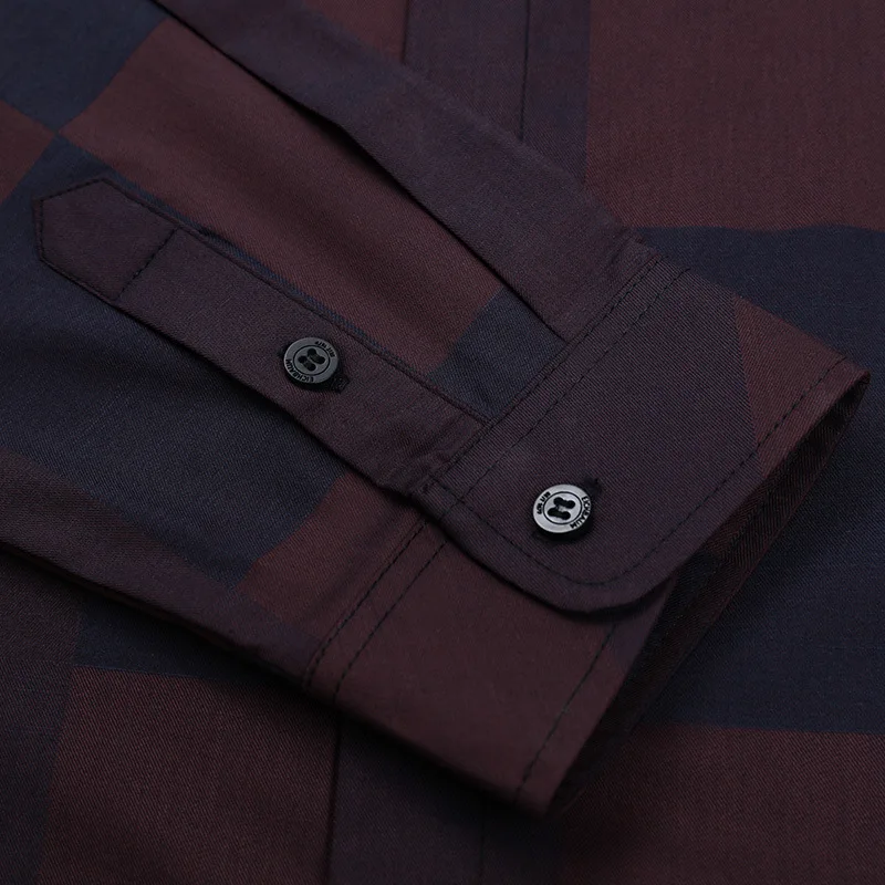 

Autumn new young men's fat plus size business casual square collar Plaid Shirt