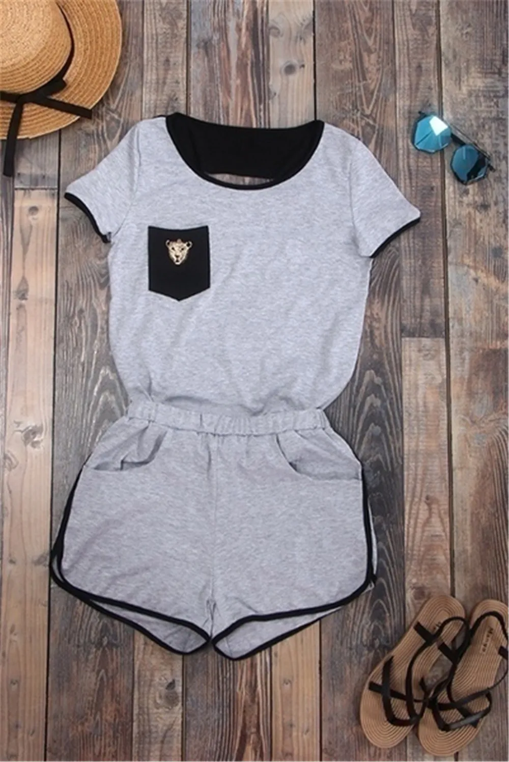 Женский костюм-двойка с вырезами и короткими рукавами спортивный костюм из двух