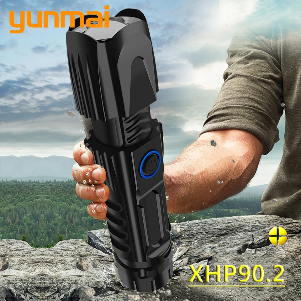 

Тактическая Светодиодный светильник вспышка XHP90.2, водонепроницаесветильник ударопрочная лампа с аккумулятором 18650 или 26650 для самообороны ...
