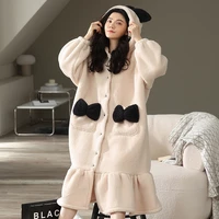 winter flannel keep warm loose womens gown lively lovely mid length bathrobe nightgown
