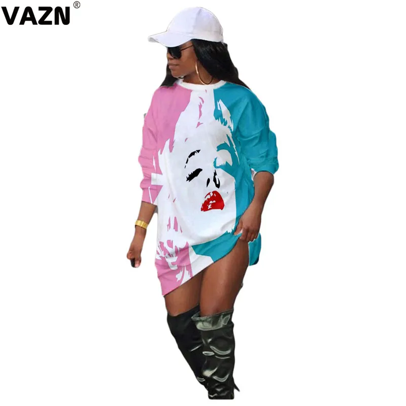 Женское прямое мини-платье с круглым вырезом и длинным рукавом 2020 | Женская