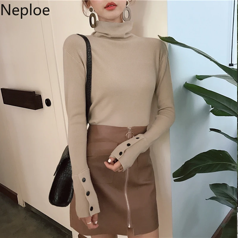 Neploe Turleneck осенне-зимний свитер с тонкой подошвой вязаный корейский однотонный