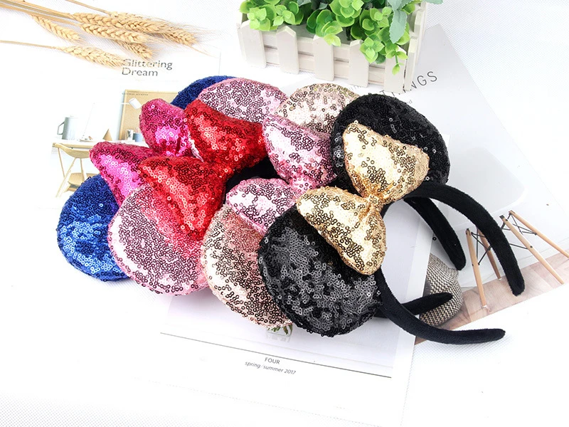 Navidad обруч Микки Минни стерео блестки бант повязка на голову с блестками микки