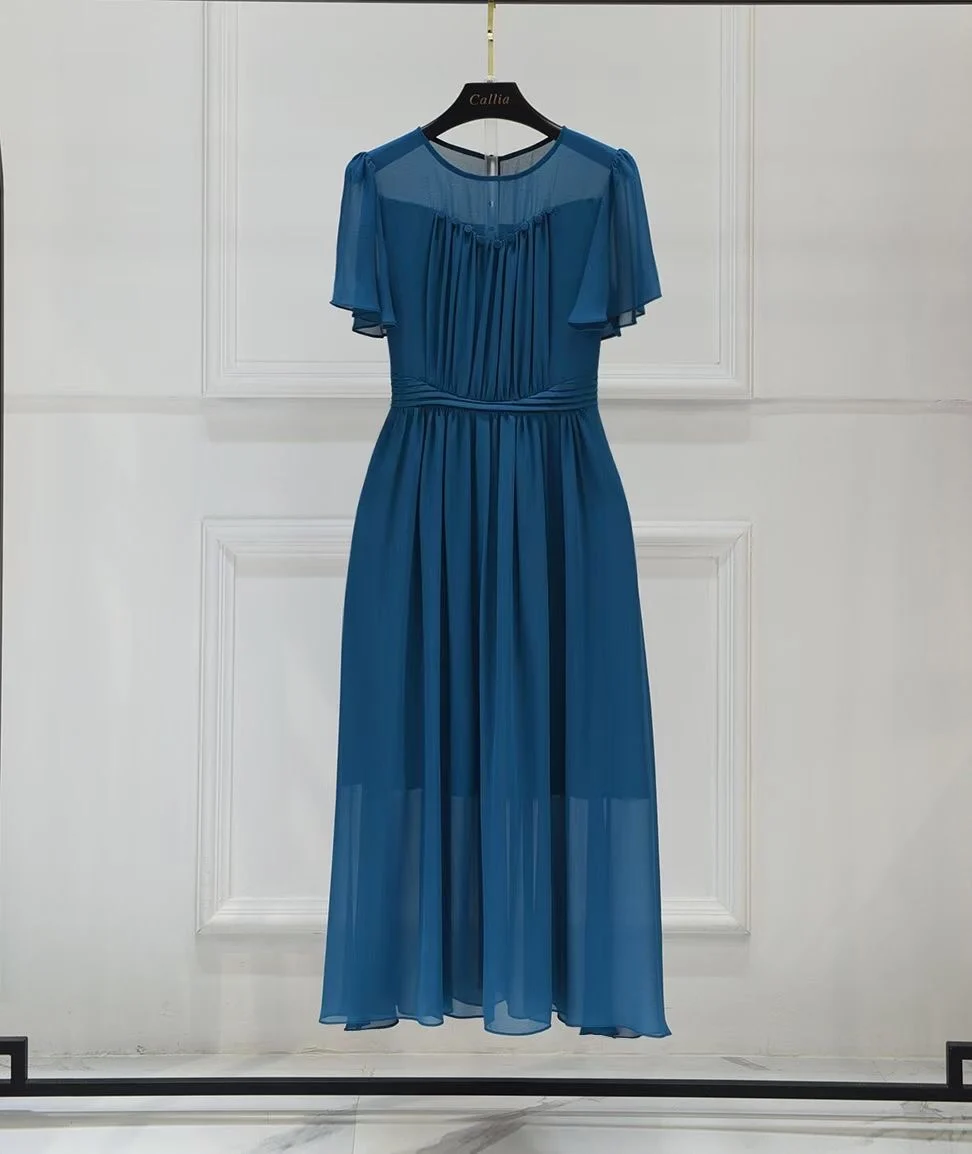 

Женское шифоновое платье с коротким рукавом, модельное однотонное дизайнерское платье для офиса, лето 2021