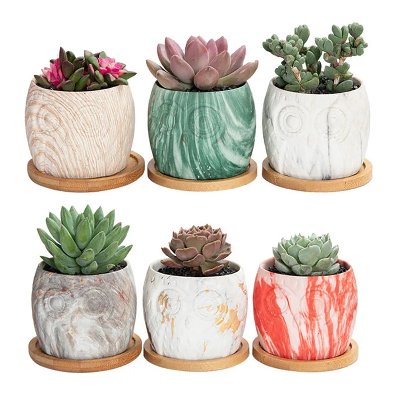 

Porcelain Marble Owl Succulent Pot Cactus Plant Pot Flowerpot Ceramic Thumb Animal Vase with a Hole Home Garden Decor