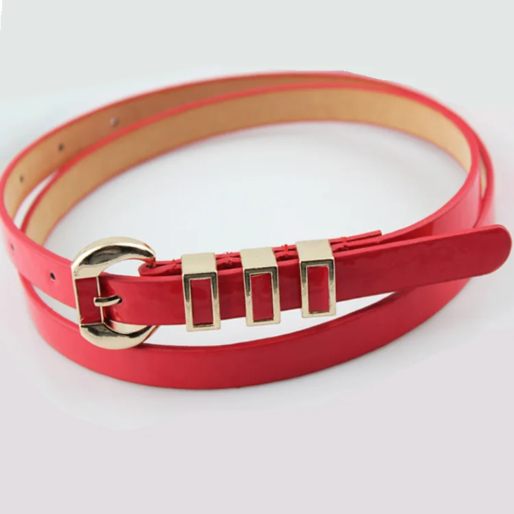 

New Simple Candy Color Red Black Yellow Brown Skinny Thin Belt Waistband Female Narrow PU Leather Straps for Women Dresses