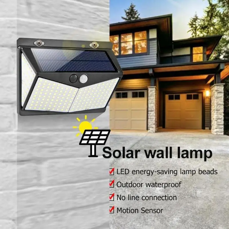 

New solar lamp outdoor human body induction lamp courtyard wall lamp 208LED integrated street lamp fence lighting