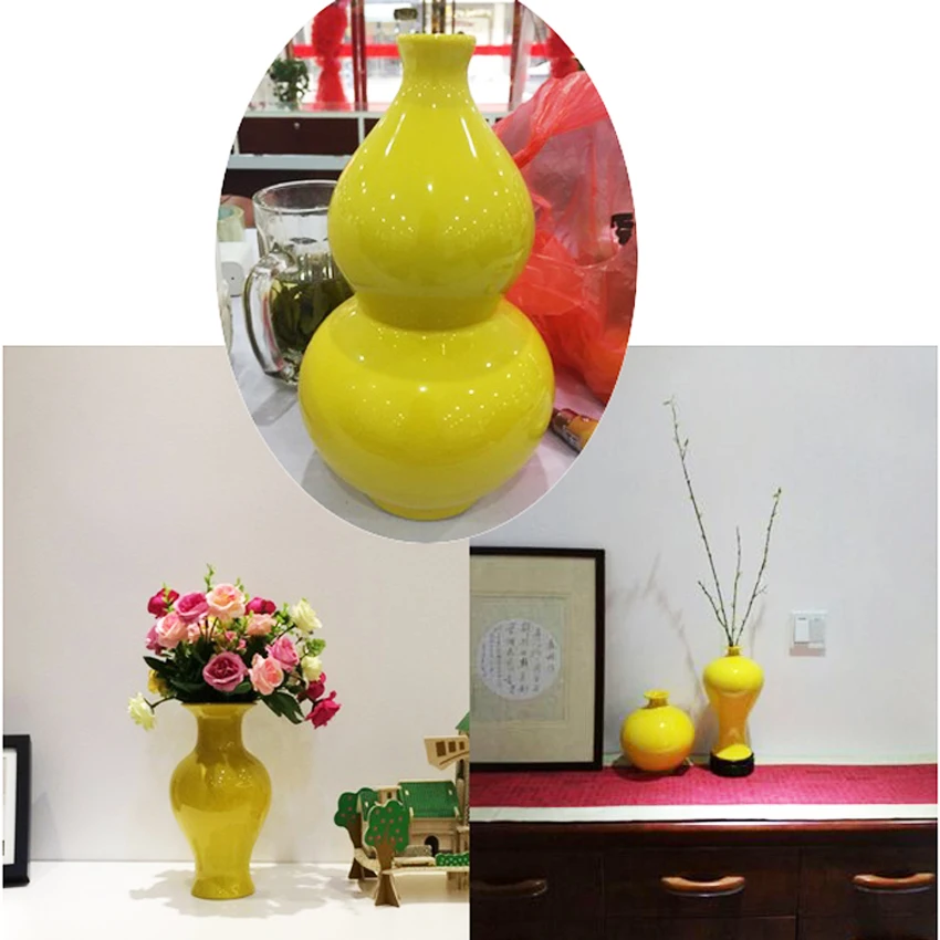 Желтая Ваза с цветами Цзиндэчжэнь керамическая бутылочка тыквой чисто желтая