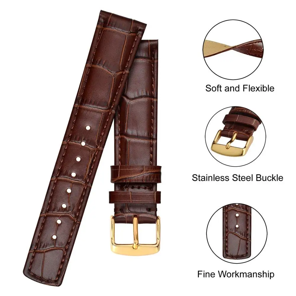 Anbeer Watch Band 18mm 20mm 22mm Luxury Business Style Bracelet  Croco Grain Genuine Leather Watch Strap for Men Women
