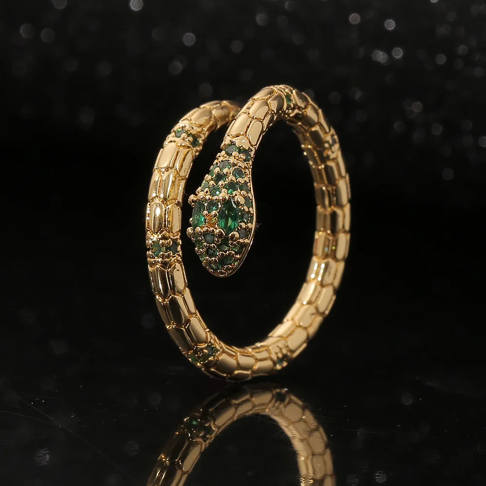 

Punk Fashion Gold Color Snake Ring For Women Girl Adjustable Exquisite Shiny Cubic Zirconia Finger Ring Wedding Jewelry Gift