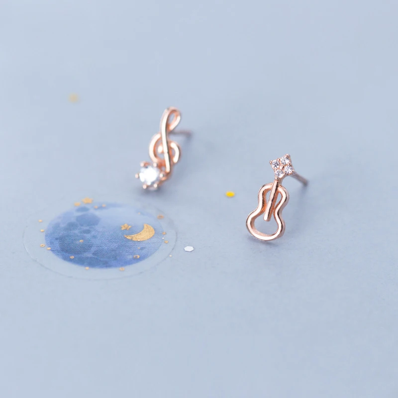 Sampanda New 925 Sterling Silver Korean Style Fashion Cute Girl Heart Note Violin Earrings Stud For Women Gift | Украшения и