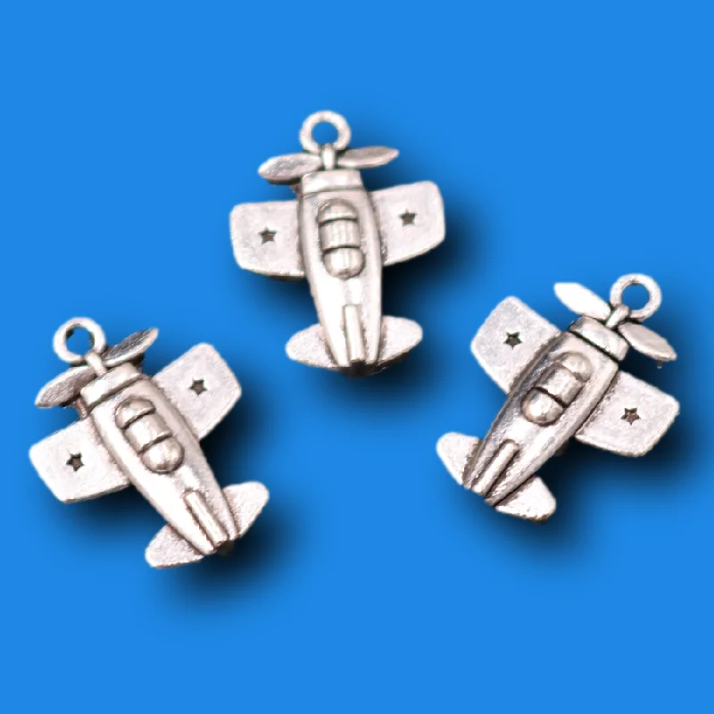 30 штук серебряных покрытых миниатюрных трехмерных подвесок в форме самолета с пропеллером, ретро-ожерелье, серьги, металлические аксессуары, чармы для ювелирных изделий, рукоделия.