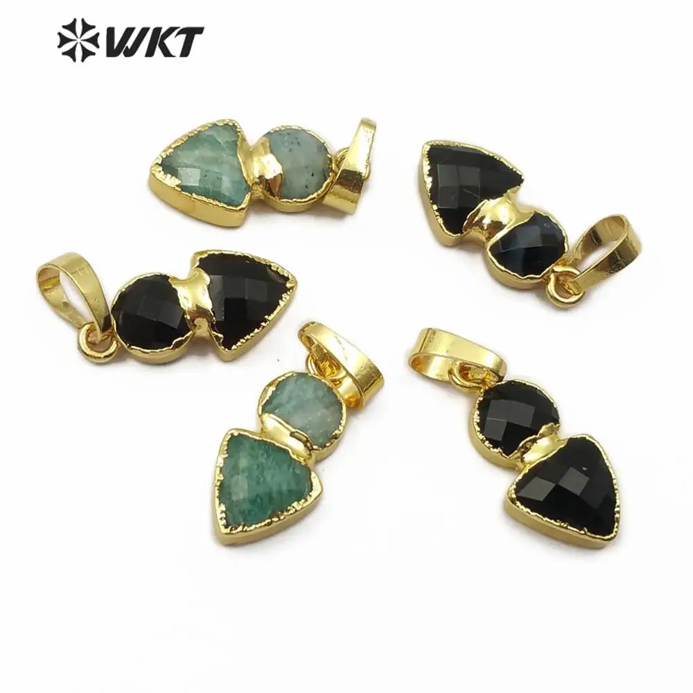 WT-P1489 New Arrived! charm irregular shape with gold Pendant natural green black stone Chain women fashion jewelry Made | Украшения и