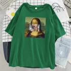 Футболка женская с принтом Моны Лизы, забавный дышащий топ с изображением девушки, свободная Модная рубашка с креативным рисунком