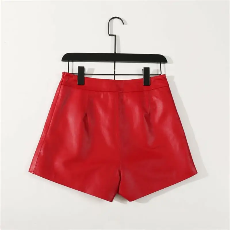 2020 Spring New Leather Shorts Women's Sheepskin Irregular Stitching A Wide-Leg Slim Arrivals | Женская одежда