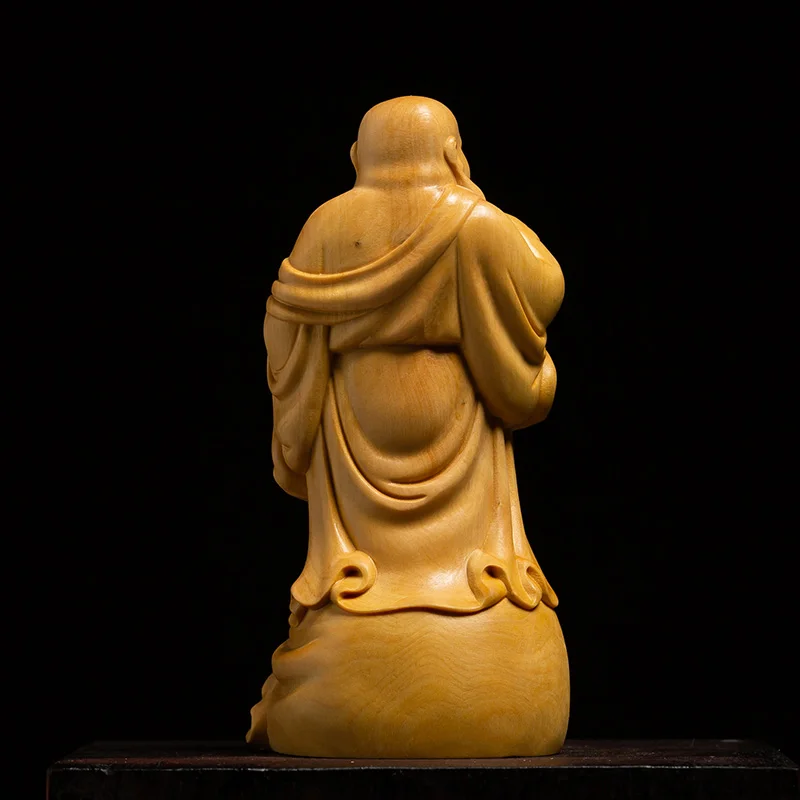 Большой живот MAITREYA статуя Будды BOXWOOD резные желтые деревянные украшения семья