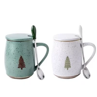 500ml christmas tree design ceramics mugs with spoon lid coffee mug milk tea office cups drinkware the best birthday gift