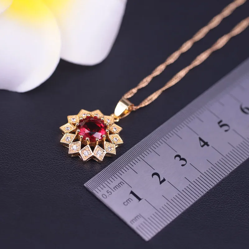 Высшее качество Подсолнухи красный камень золотой цвет костюм серьги ожерелье