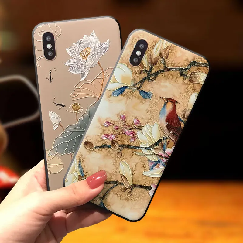 Шикарный чехол для телефона с цветком лотоса iPhone 11 12ProMax XS MAX XR X тиснением в виде