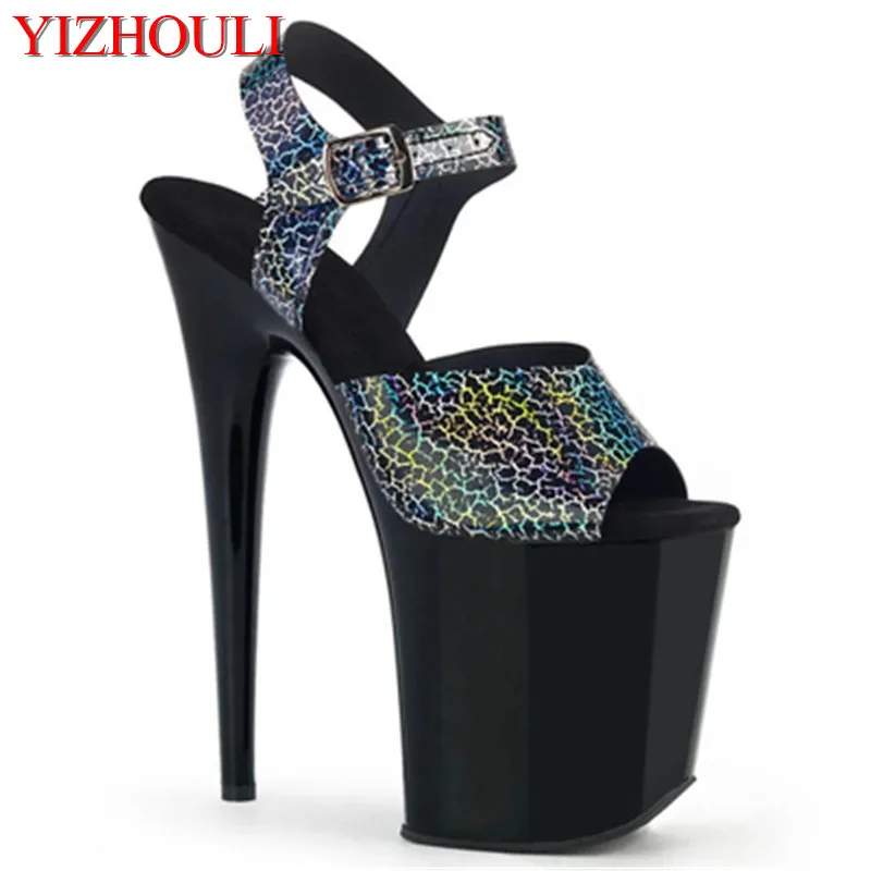 8 inch, summer sandals, cracked pattern upper, pole shoes for parties and nightclubs, 20 cm high heel models, dancing shoes