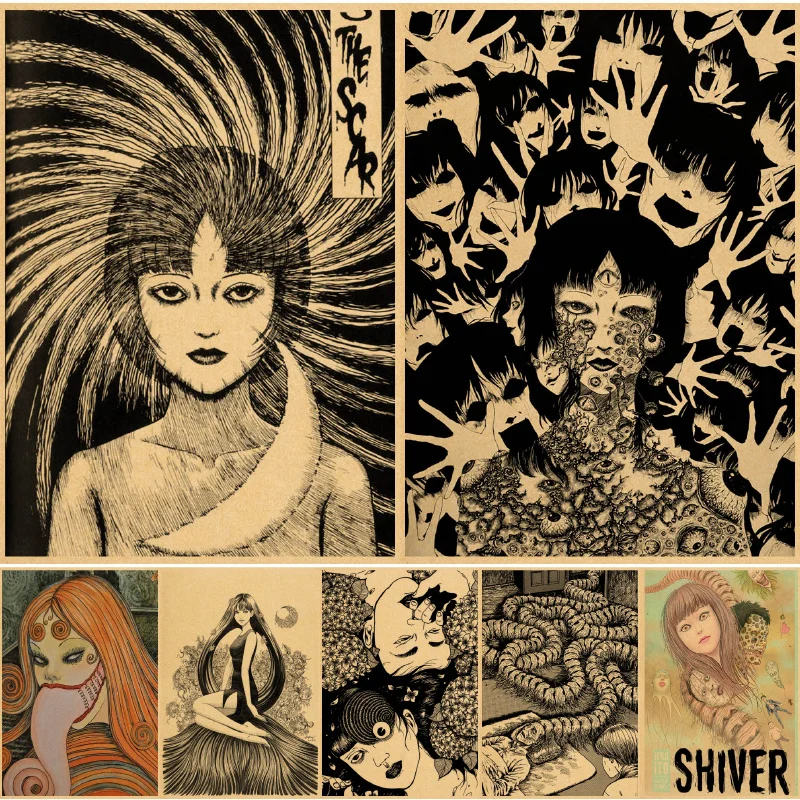 

Japanese Anime Tomie Junji Ito Art Poster Cartoon Canvas HD Prints Decoration Paintings Japanese Manga Gyo Girl Horror Painting