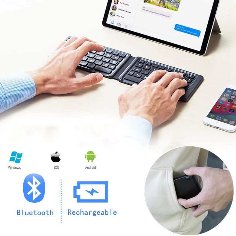 

Bluetooth Wireless Computer Keyboard Mini Small Ultra Slim Thin Folding Keybord Portable BT Keypad For iPad Apple Phone Tablet