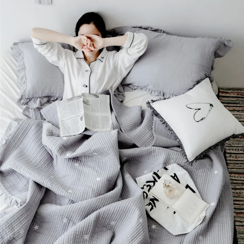 Хлопковое одеяло с вышивкой в виде потертой звезды летнее оборками кондиционер