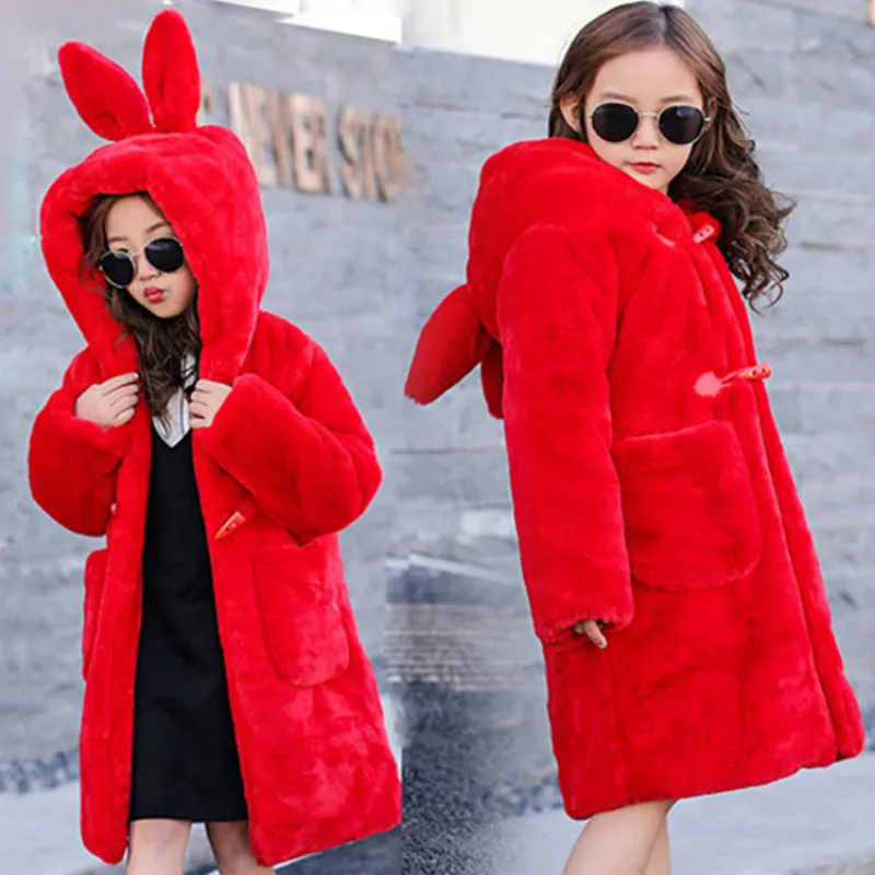 30 degrees Children Baby girl clothing Winter Thicken Parka Kids Faux Fur Hooded Coat Plus velvet Jackets clothes snowsuit