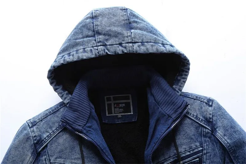 Мужские зимние теплые джинсовые куртки и пальто Idopy с капюшоном флисовой