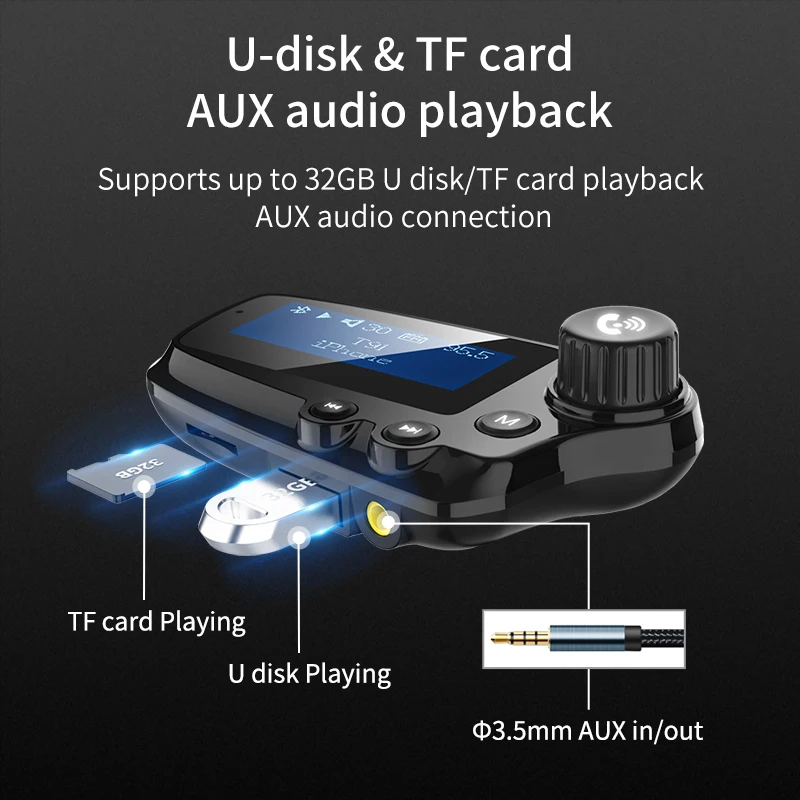 Беспроводной fm передатчик с большим экраном KORSEED Bluetooth MP3 аудио двумя USB разъемами