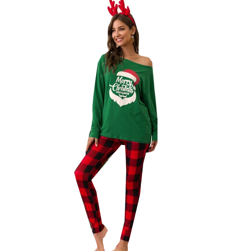 

2021 Christmas Pajamas Women Sleepwear Home Suit Nightwear New Year Pajamas Set For Women Tee Pant Clothing Sets Plus Size 5XL