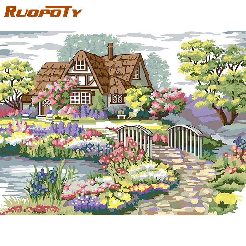 RUOPOTY рамка сельская Diy живопись по номерам пейзаж раскраски акриловые холсты