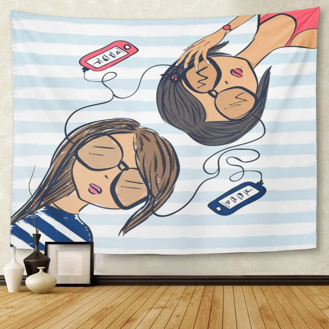 Гобелен Любовник Девушка подростки лгут и слушать музыку в плеере аудиофил
